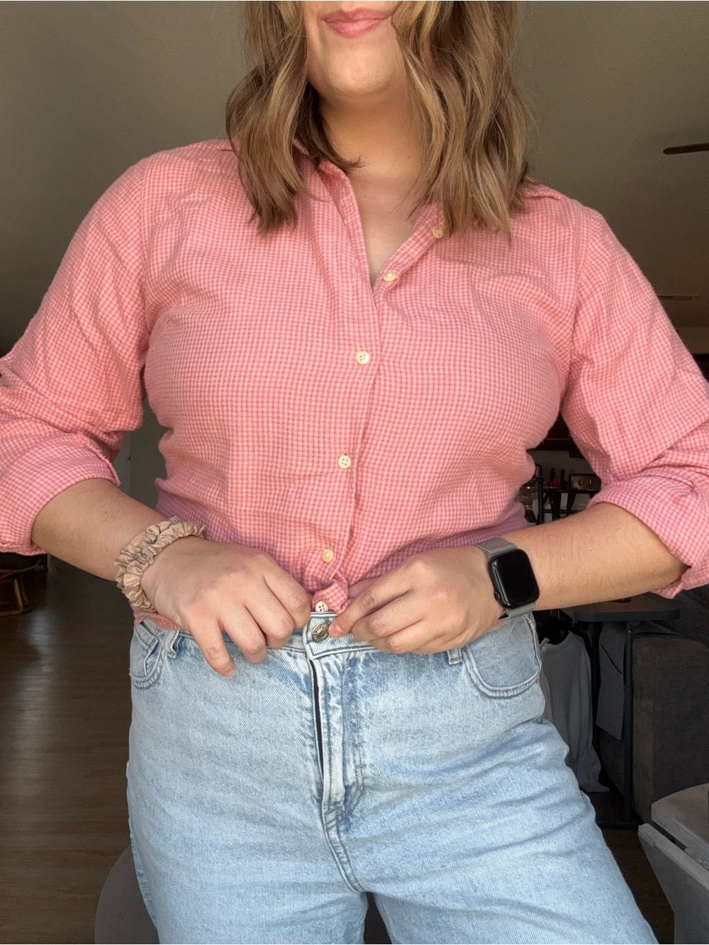Eddie Bauer Pink Gingham Button-Down Shirt | L Tall, Like New Condition Gorpcore